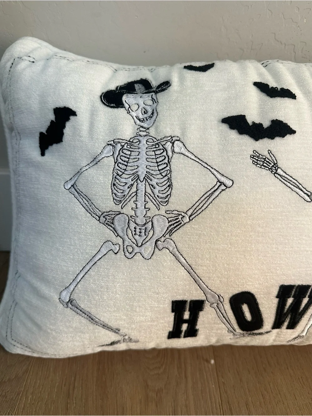 Skele-Town Market “Howdy” Cowboy Skeleton Halloween Lumbar Pillow Western Decor